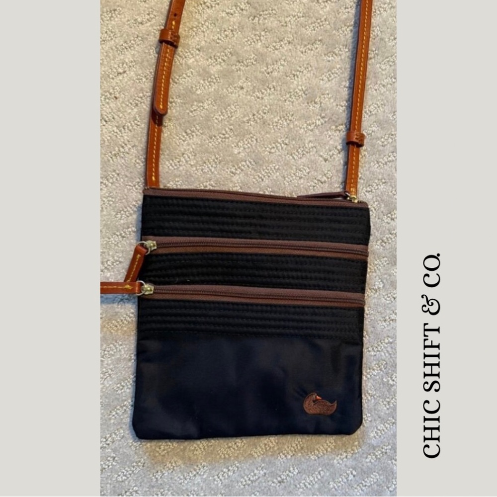 Dooney & Bourke North South Triple Zip Crossbody - Black Nylon with Leather Trim